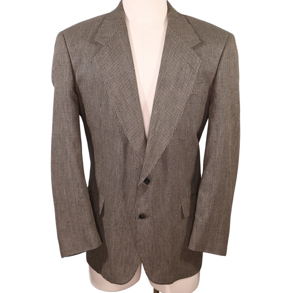 Versini Sport Coat Mens 43R Silk Brown Check Jacket Blazer Ventless Vintage